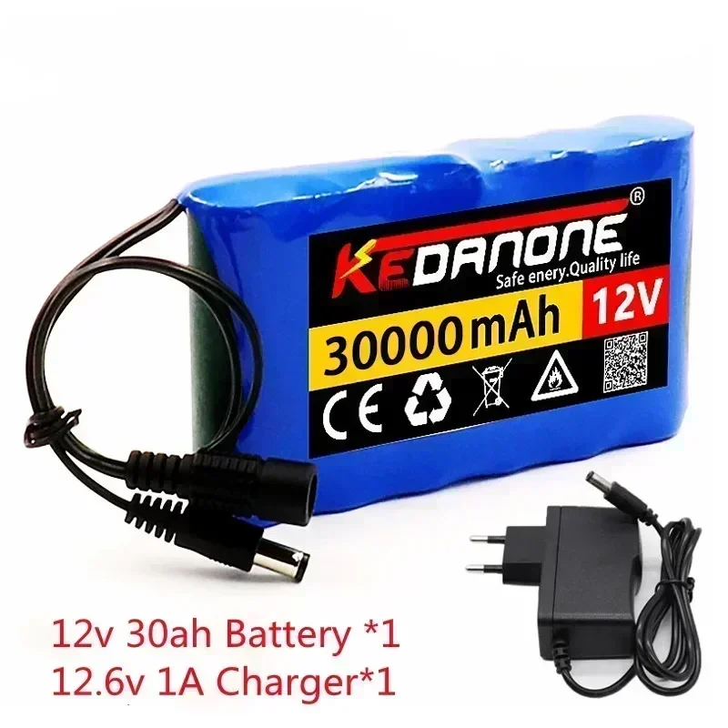 Portable Super 12V 30000mah Battery Rechargeable Lithium Ion Battery Pack Capacity DC 12.6v 30Ah CCTV Cam Monitor + Charger: Gold