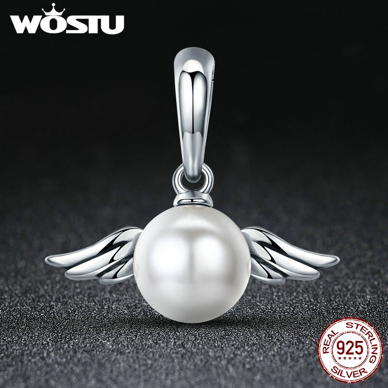 WOSTU Luxury 100% 925 Sterling Silver Naughty Angel Wing Feather Charm fit Charm Bracelet & Necklace Jewelry Making CQC381