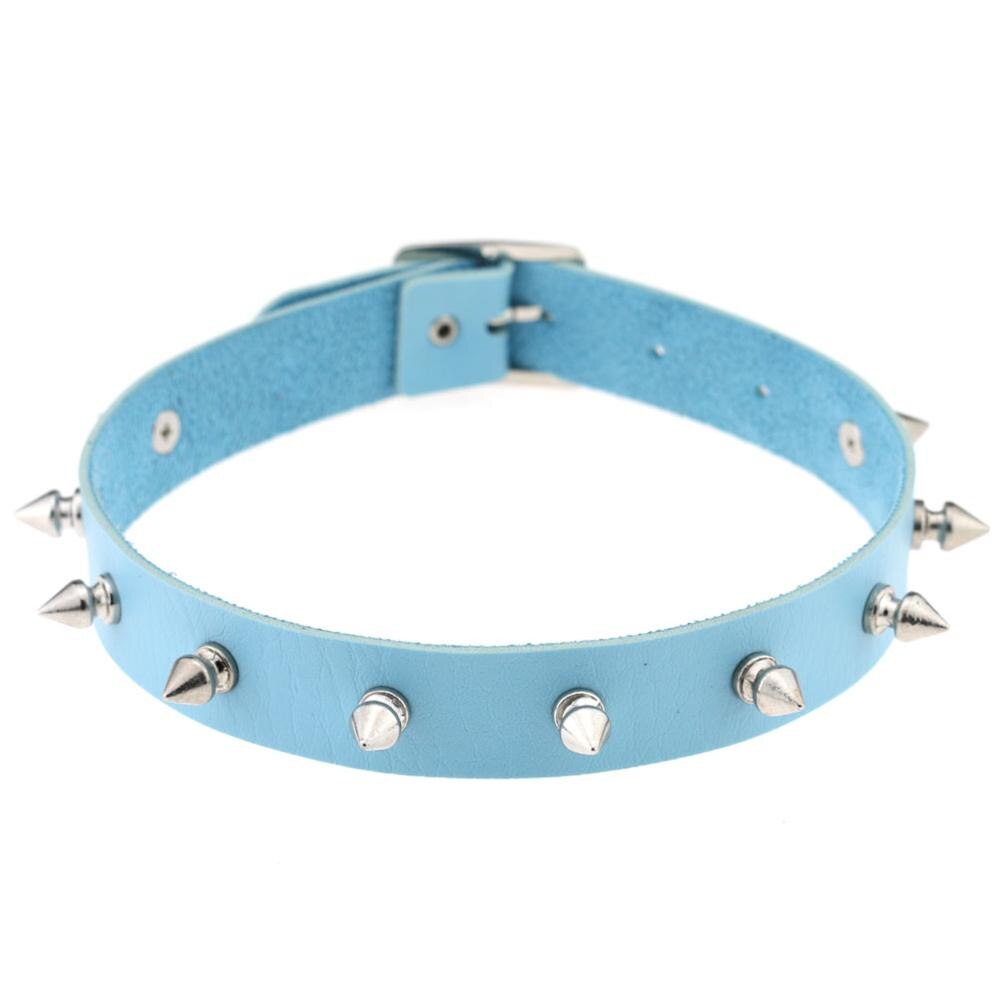 Punk Lady Gothic Leder Halsband Herz Kette Spike Niet Schnalle Kragen Halskette: light blue