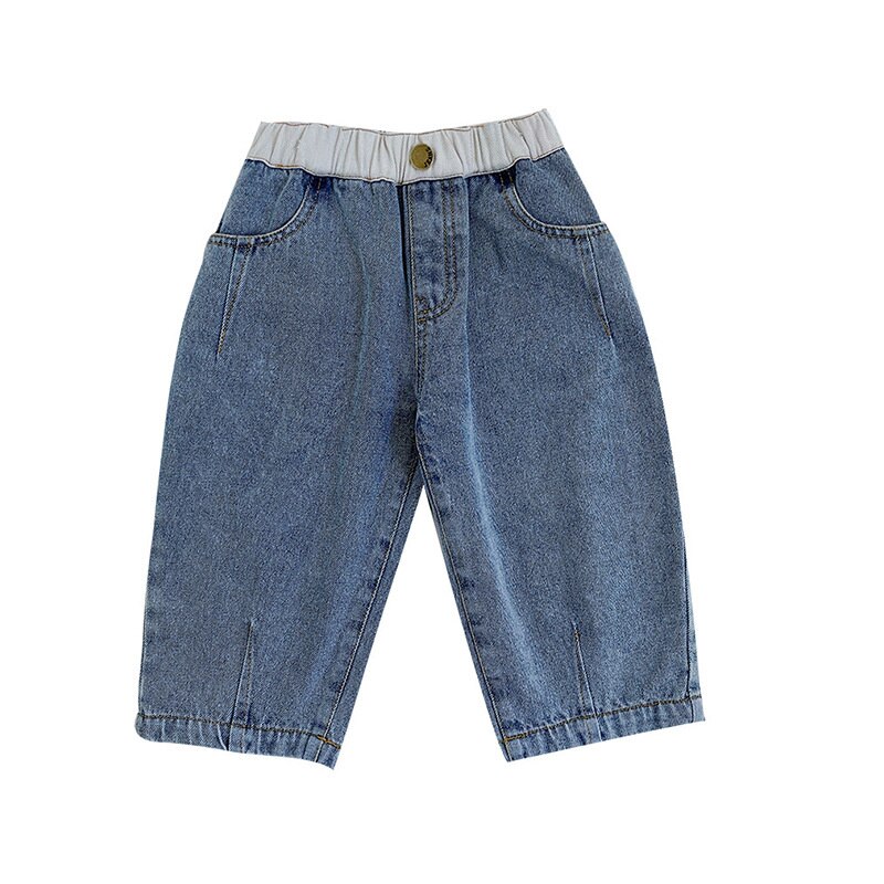 Primavera autunno neonate moda schiena a forma di cuore tasca All-match Jeans bambini bambini Patchwork vita pantaloni Casual in Denim