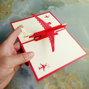 Handmade Paper cut 3D stereoscopic aircraft Greeting card Folding type Unique Chinese Ethnic Crafts cards: Red