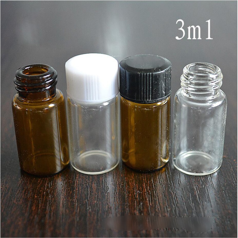 Os frascos de vidro pequenos do âmbar transparente claro de 50 pces 3ml engarrafa recipientes de garrafa do reagente do laboratório da amostra de brown com tampão de parafuso
