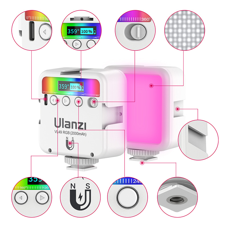 Ulanzi – Mini lumière de remplissage magnétique LED, 2500K-9000K 800LUX, 3 chaussures froides, 2000mAh, éclairage vidéo couleur rvb, type-c, appareil photo