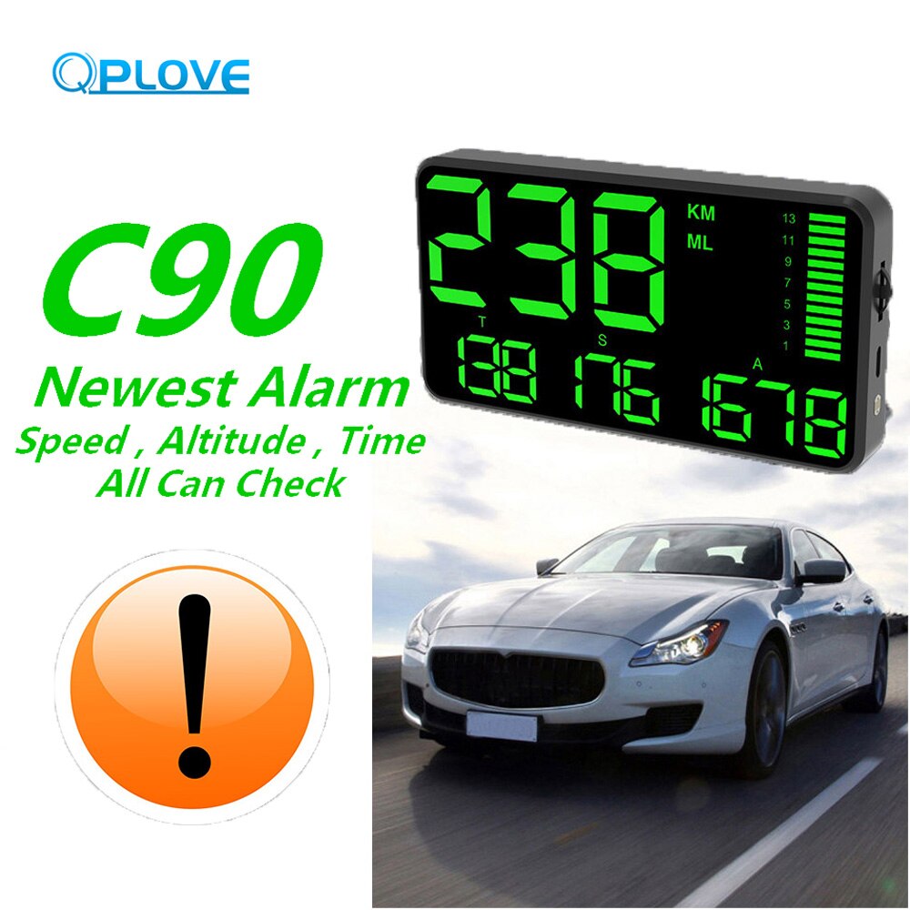 QPLOVE Auto Alarm C90 Eenvoudige Big Screen Automatische Sensing Monitoring Snelheid Display Hoogte en Tijd Radar Detector