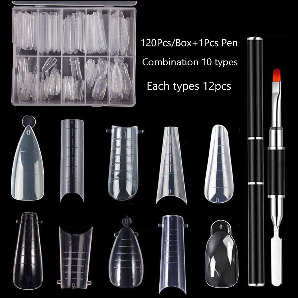 120/60Pcs Building Mold For Nail Extension Forms Reusable Tool Full Cover Nail Forms Nail Shape Build Dual Form: 10 types 120pcs