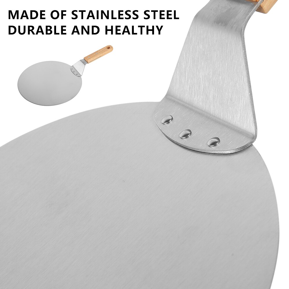 Stainless Steel Pizza Peel 10 Inch Round Metal Pizza Peel with Wood Handle and Pizza Cutter Wheel Pizza Shovel for Serving Food
