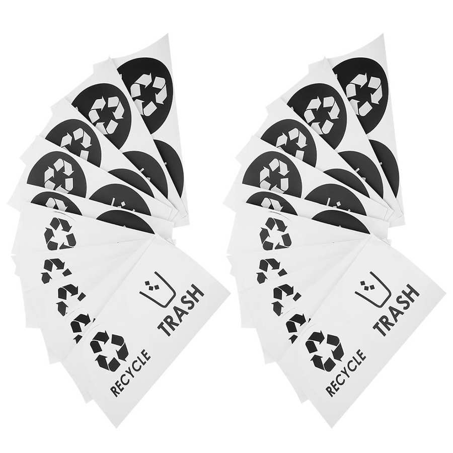 20PCS/Set PVC Round Recycle Trash Sticker Decal Garbage Waste Can Dustbin Label for Home Kitchen Office Use