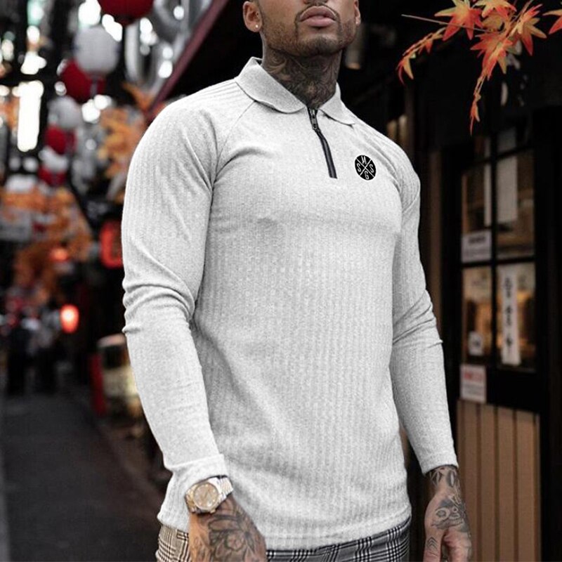 Merke gensere herre klassisk casual turn-down krage pull homme slim fit tynne gensere menn høst vinter polo strikkeplagg
