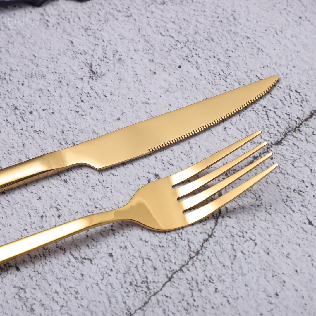 4Pcs 18/10 Stainless Steel Dinnerware Set Golden Cutlery Spoon Fork Knife Western Cutleri Silverware tableware Set Supplies