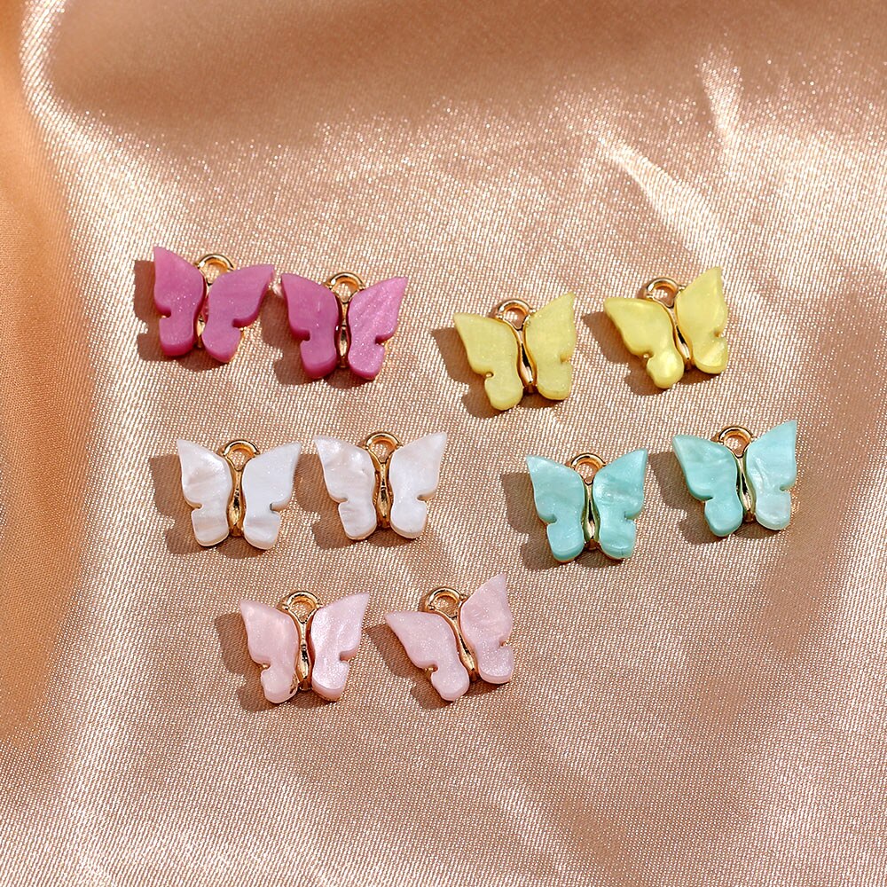 JJFOUCS 10Pcs/set Color Mixing Butterfly Cute Acrylic DIY Animal Pendant Handmade Jewelry For Necklace Bracelet Anklet Earring