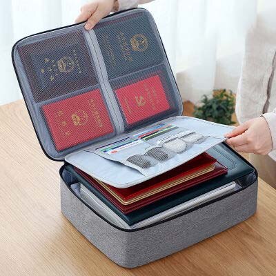 Large Capacity Document Organizer Bag With Lock Portable Card Bag Travel Storage Box For Important File Multi-Function Case: Gray-C