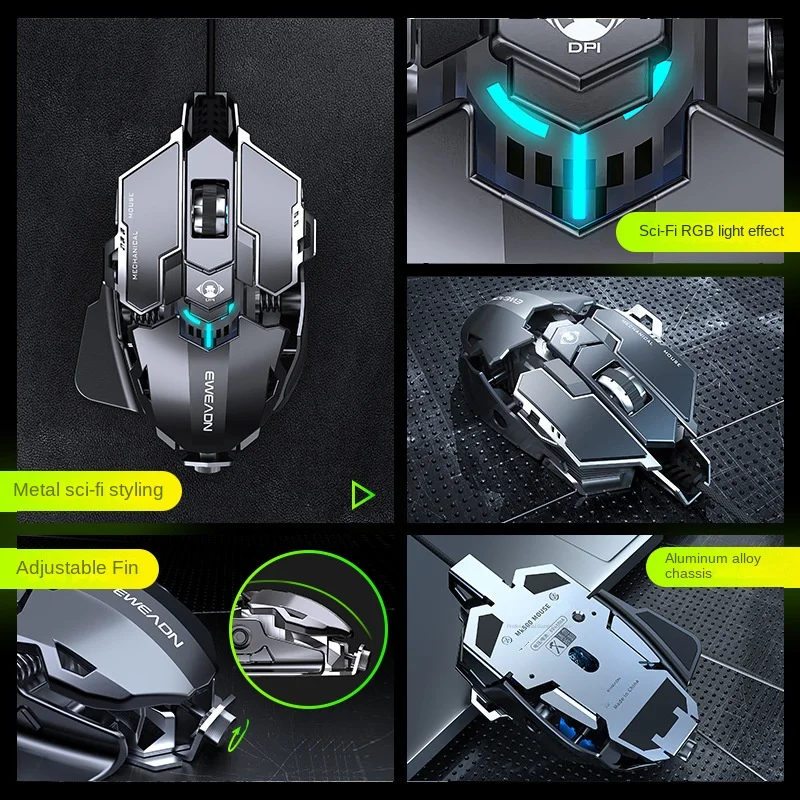 MK500 Esports Gaming Muis Bedraad Mechanische Macro Desktop Computer Metaal Gewogen USB Mute Computer Accessoires voor Gamers