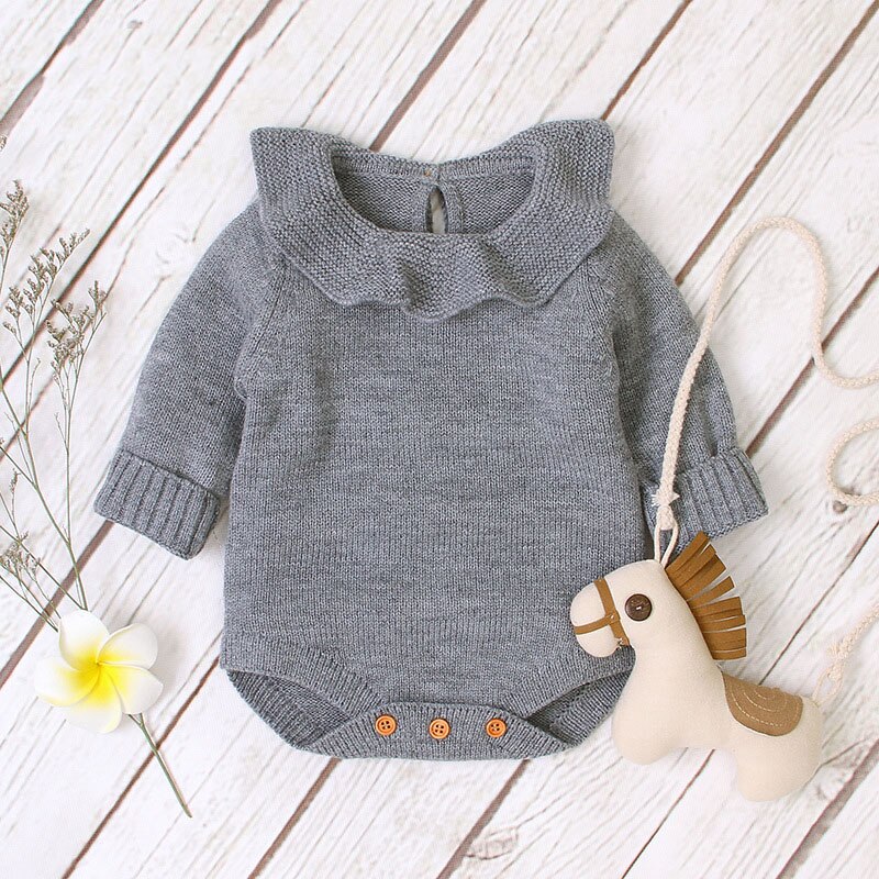 0-18M Newbron Kid Baby Trui Voor Meisje Herfst Winter Warm Gebreide Bodysuit Casual Plain Truien Leuke Ruches outfit: D / 6m