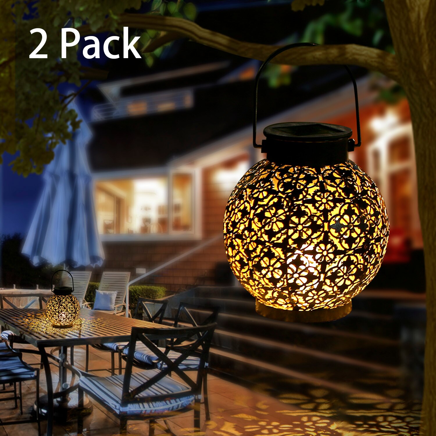 Outdoor solar garden light Hollowed Out Shadow Lantern Hanging Hollow solar powered lamp Waterproof Landscape Solar Lamp Garden