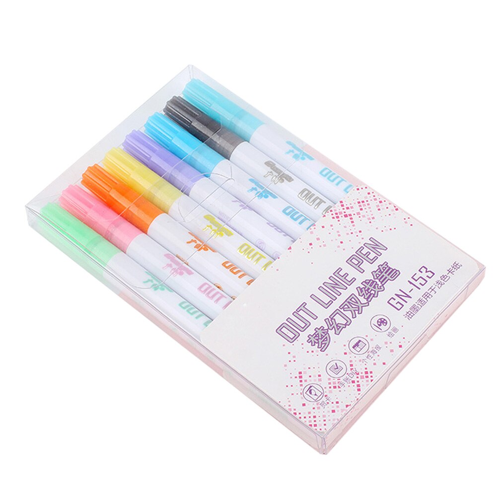 Card Writing Drawing Double Line Outline Pen Portable for School DIY Poster TI99: Light Grey