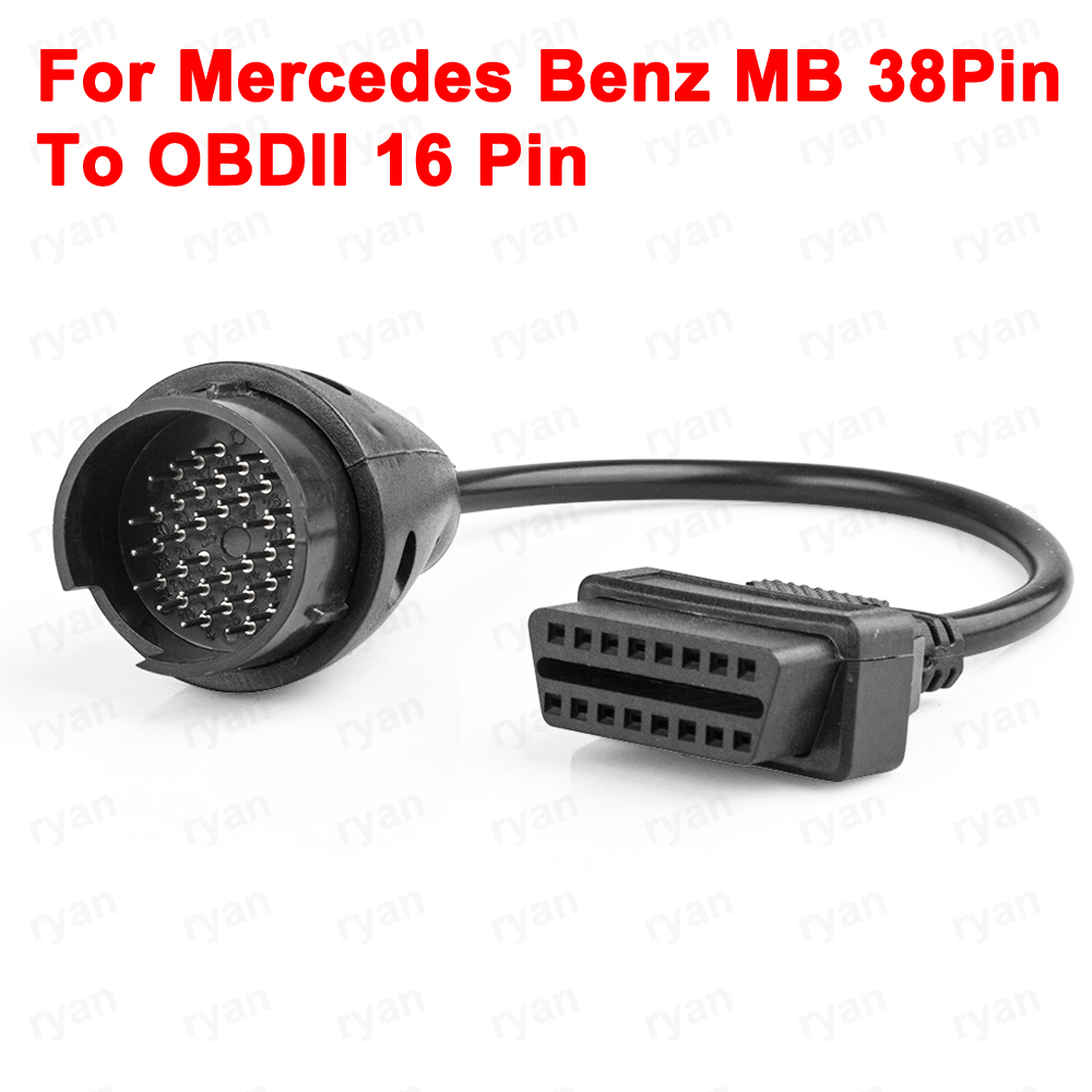 2023 de para Benz 38 pines a 16 pines a 14 pines OBD2 adaptador de diagnóstico OBD para Mercedes Cable conector de 38 pines: Default Title