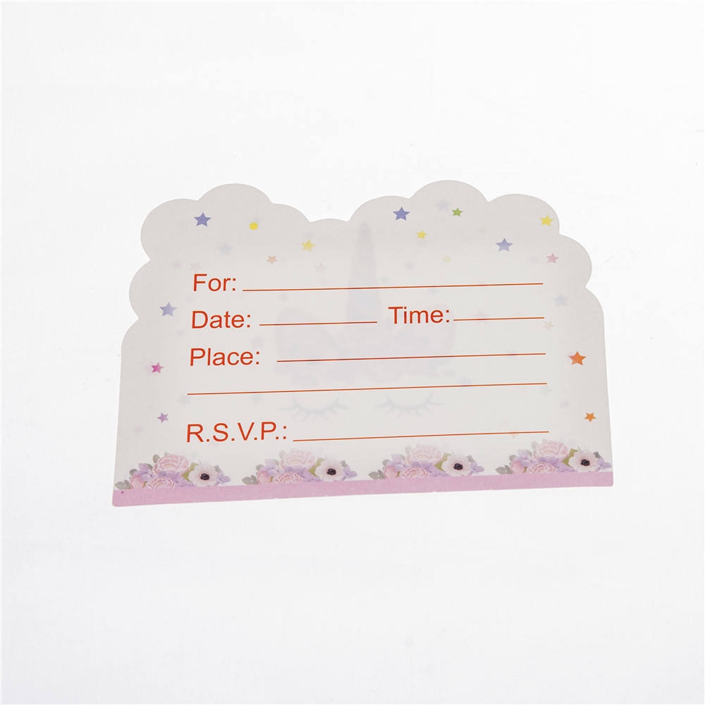 6pcs\set unicorn theme invitation card greeting card birthday party theme party pink invitation cartoon animal blessing