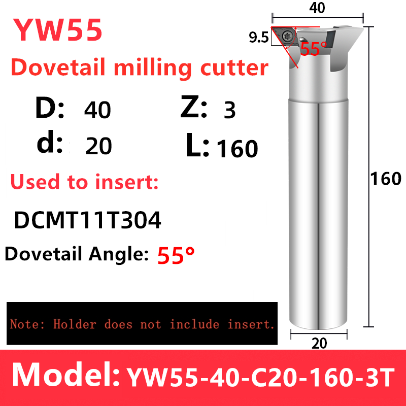YW45 YW55 YW60 cortador ranurado de cola de milano 45 ° 55 ° 60 ° Fresa angular Máquina cortadora de fresado con ranura en V CNC para VCMT 080204 DCMT11