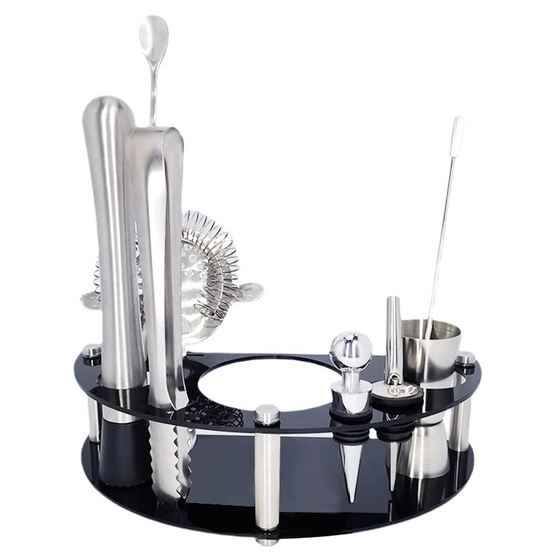 Bartender Kit: 1-12Piece Cocktail Shaker Set with Rotating Stand,Stainless Steel Bar Tools Set, Ideal as or for Home: 10Pcs No Shaker