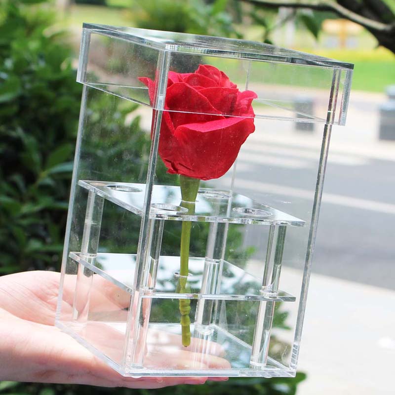 Clear Acrylic Rose Flower Box Luxury Handmade Box Vase