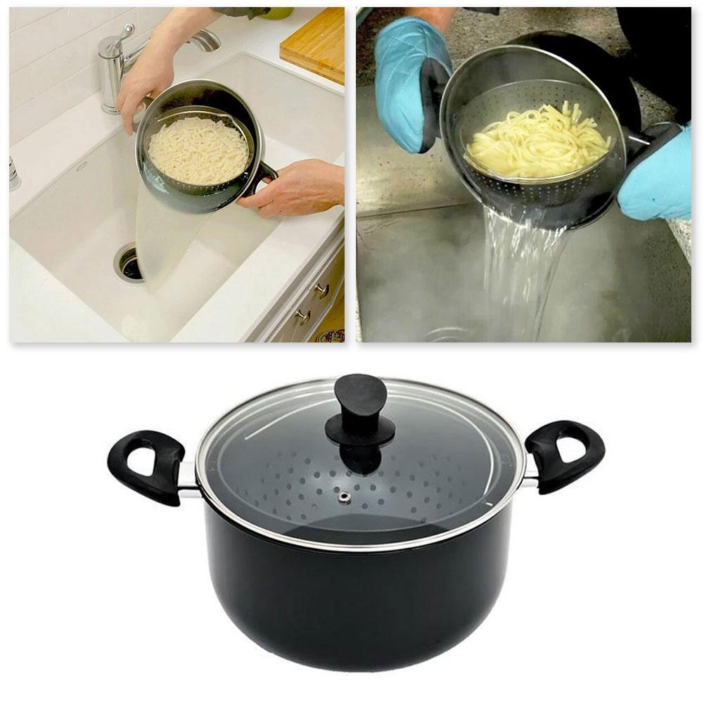 2 in 1 Cooking Pot with Built-in Strainer Rotary Water For Induction Pasta Stockpot Perfect Cooker Vegetable For Steaming G7J0