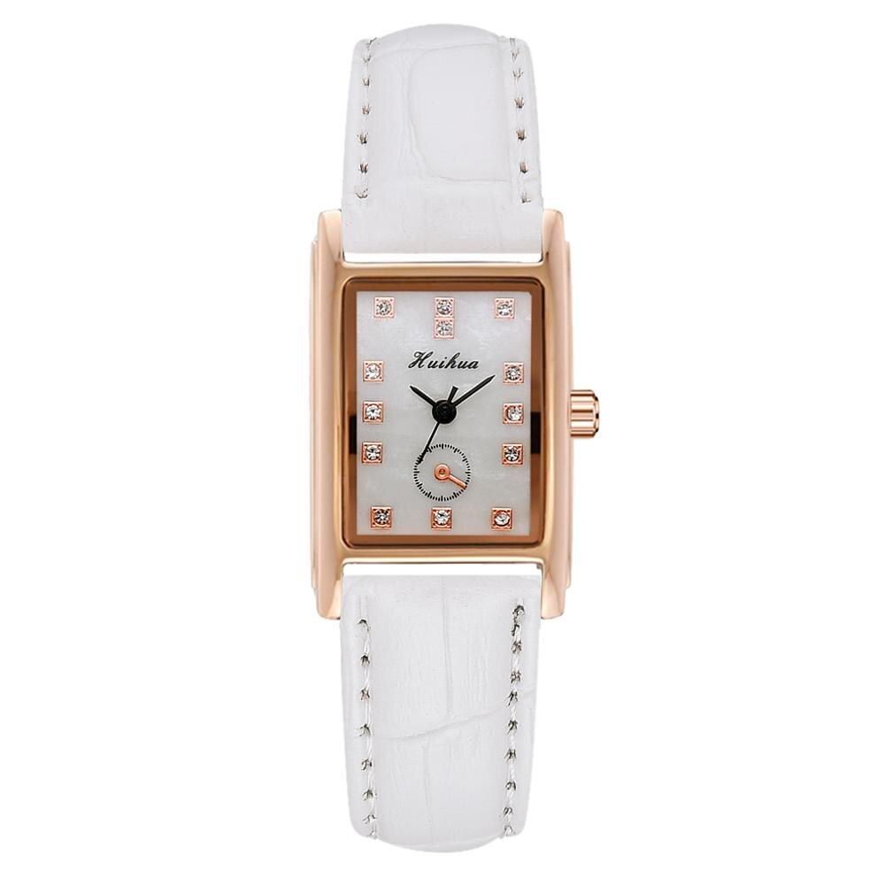 Ure kvinder firkantede rosa guld armbåndsure rødt læder mærke ure kvindelige damer quartz ur montre femme: Hvid