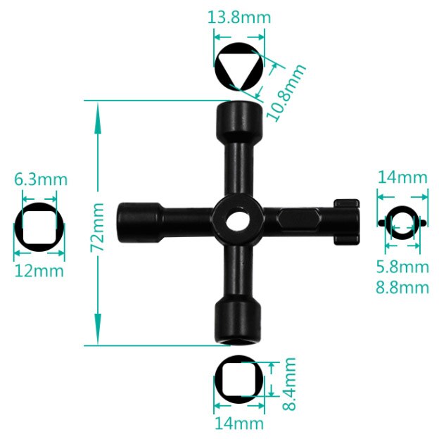 Cross Key Wrench Square Key Triangle Key Trains Key Elevator Door Key Water Meter Valve Key Electrical Cupboard Box Key: Black