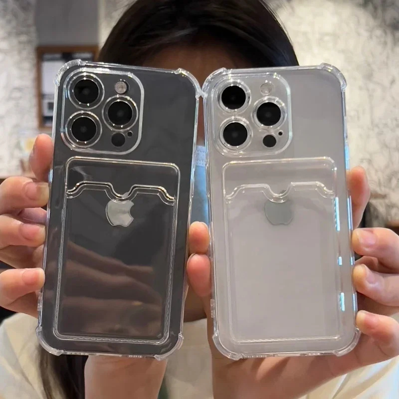 Luksuriøst blødt telefoncover 11 kortholder og gennemsigtigt cover til iphone 15 14 13 12 pro max mini x xs max  xr 7 8 plus se