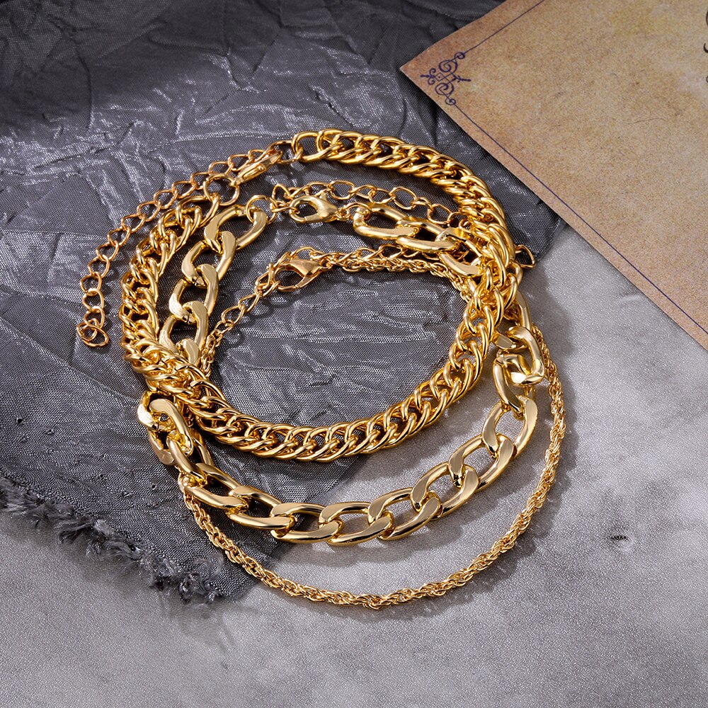 IPARAM-tobilleras de cadena trenzada Vintage bohemio dorado para mujer, conjunto de tobilleras de pierna con cadena gruesa, joyería para playa