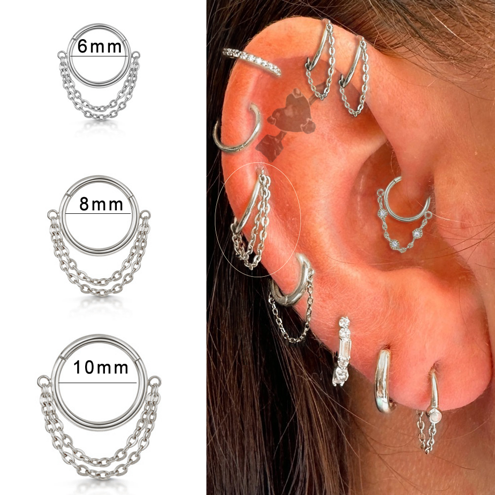 1Pc Roestvrij Staal Eenvoudige Septum Piercing Neus Ringen Vrouwen Oorringen Met Ketting Goud Kleur Tragus Toren Oor Piercing Sieraden: WHITE / Puur Goud Kleur