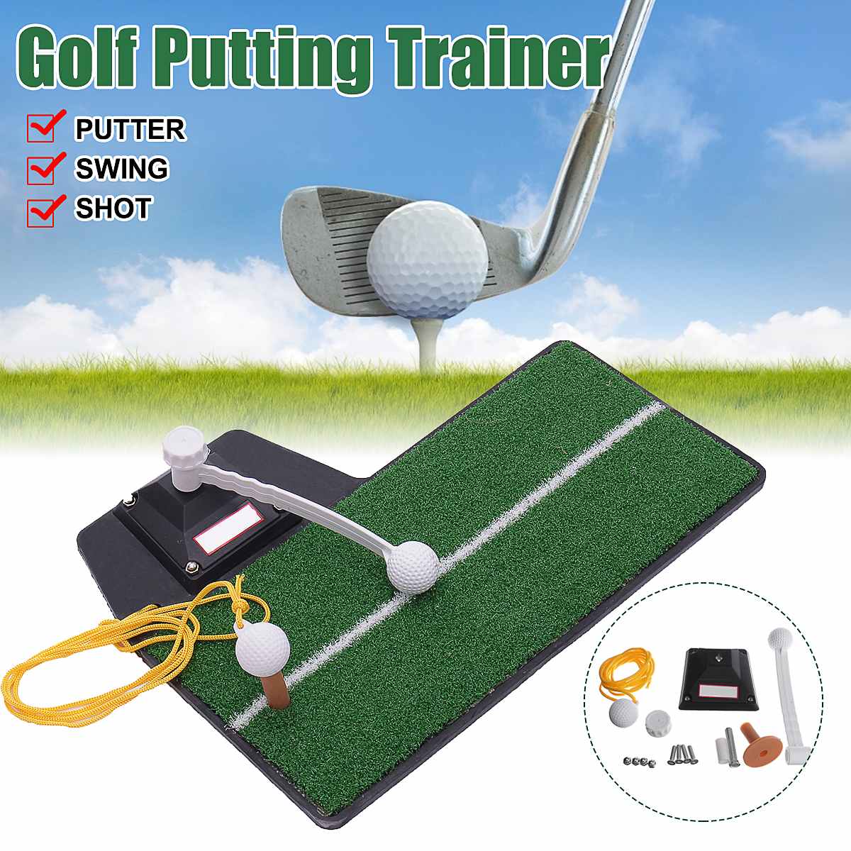 3 in 1 bærbar indendørs golf putter træner 360 ° rotation golf træning putting måtte golf putter træner indendørs golf swing måtte