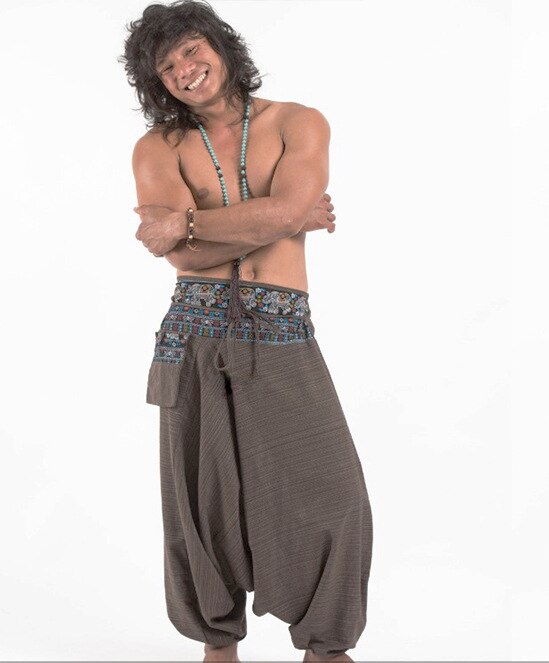 Pantalon homme ample printemps et été style ethnique rétro art pantalon à jambes larges coton lin respirant imprimé