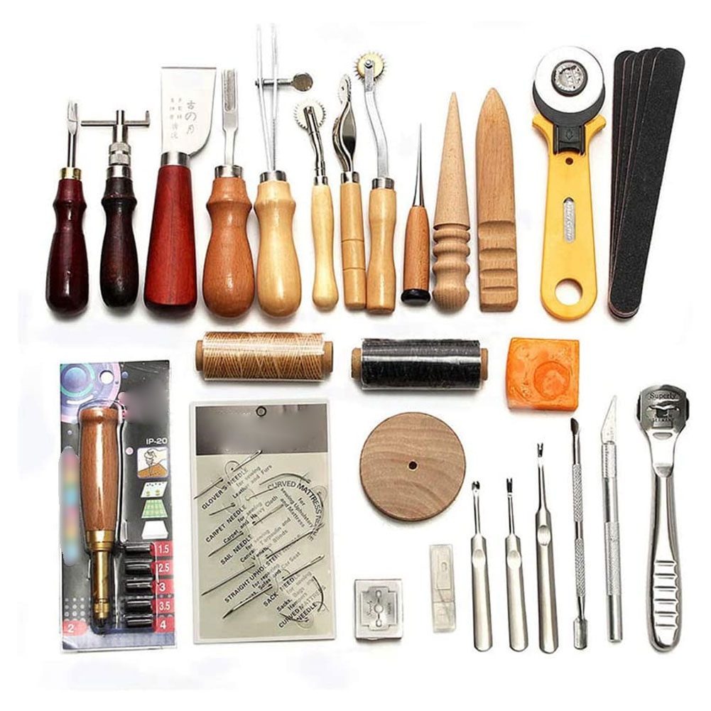 37PCS Leather Craft Tools Kit Hand Sewing Stitching Punch Carving Work Saddle Leathercraft Accessories DIY Tool