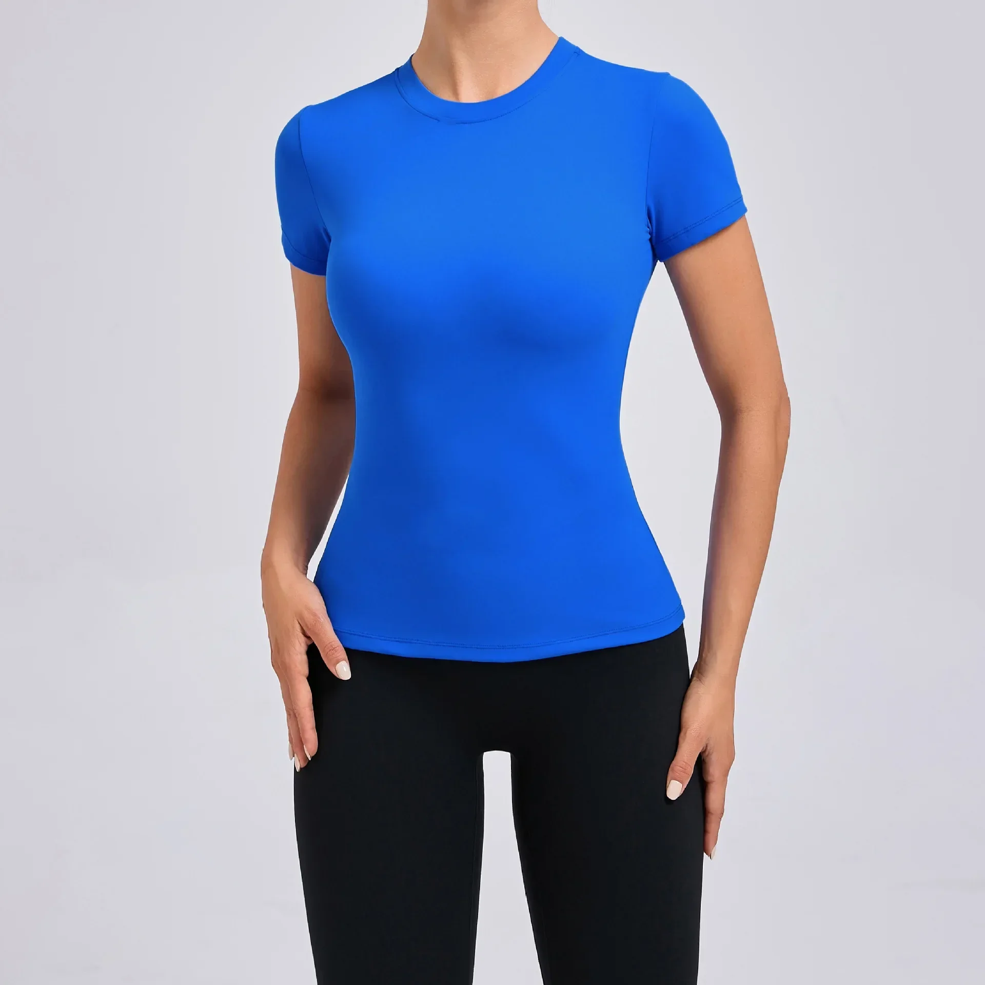 Kompressionströja dam t-shirt sportkläder dam gymtopp yogakläder träningskläder röd svart vit marinblå kaffe: S / Kungsblå