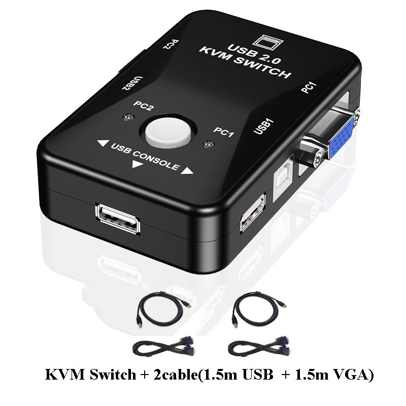 KVM Switch 2 Ports Share Printer Monitor Splitter VGA Mouse Keyboard Printer Splitter Switcher: KVM-Switch 2Cables