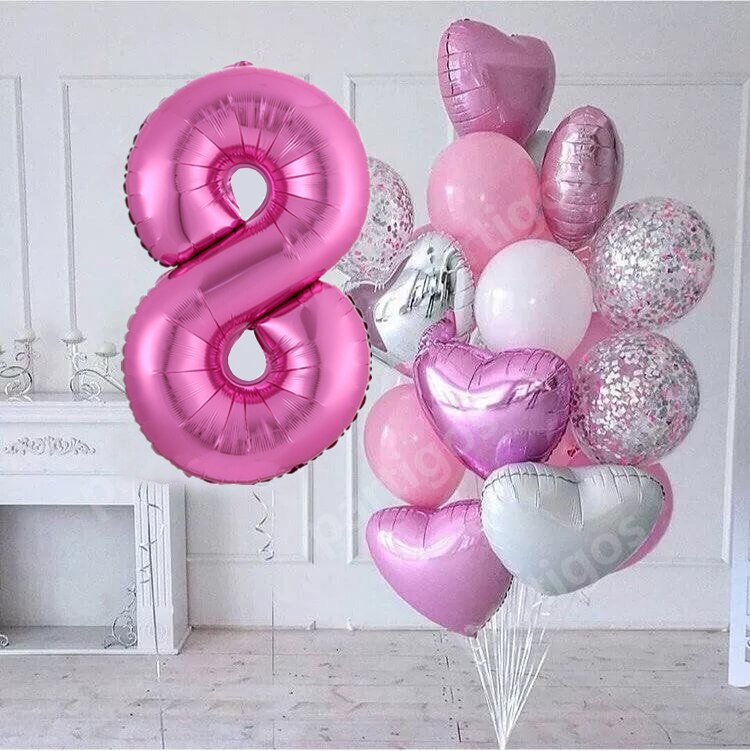 15pcs/lot girl Birthday Balloons with 30inch pink Number baloon 3/3rd Birthday Party Decor Kids anniversaire 9/1/3 years old