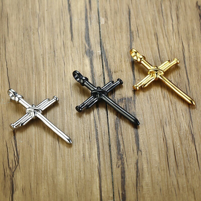 Hnsp gyldne kors halskæde mænd vedhæng negle halskæde til mandlige 3.0mm rustfrit stål kæde smykker