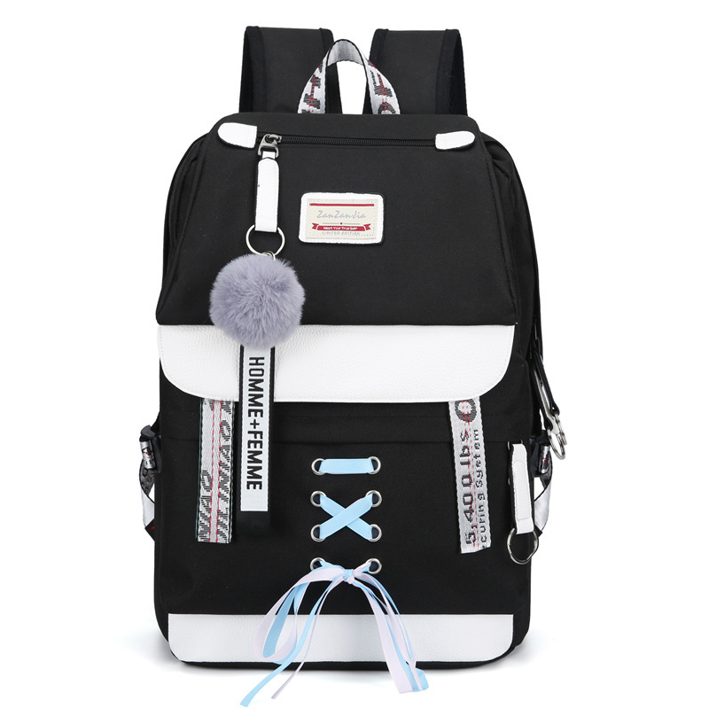 Tela di Grandi Dimensioni Capacità Usb Borse Da Scuola per Le ragazze Adolescenti Donne Zaino Bookbags Verde Medio Alta Università Adolescenti Zaino della Ragazza: nero