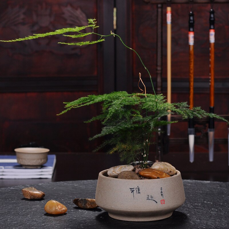 Stoneware Old Rock Mud Fleshy Flower Pot Perforated Plant Potted Ceramic Flower Pot: B