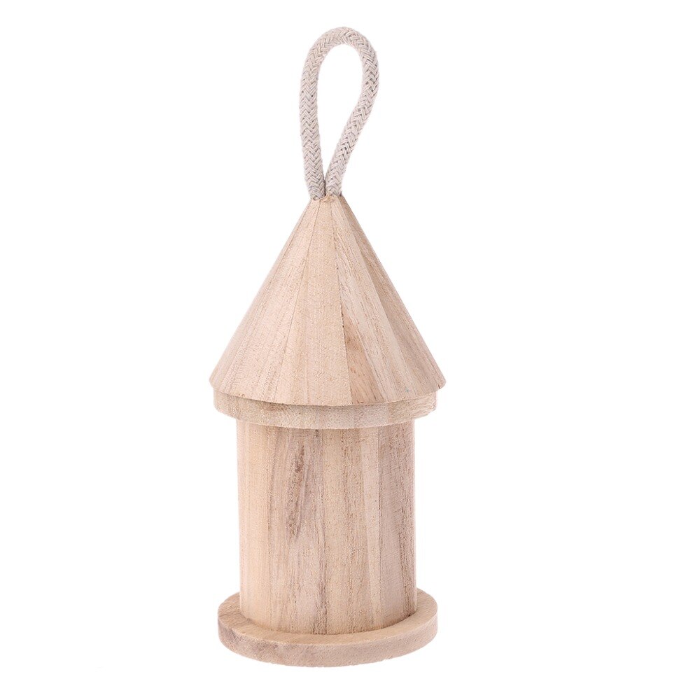 Natural Wood Bird House Hanging Nest Box Outdoor Garden Home Bird Cage--001
