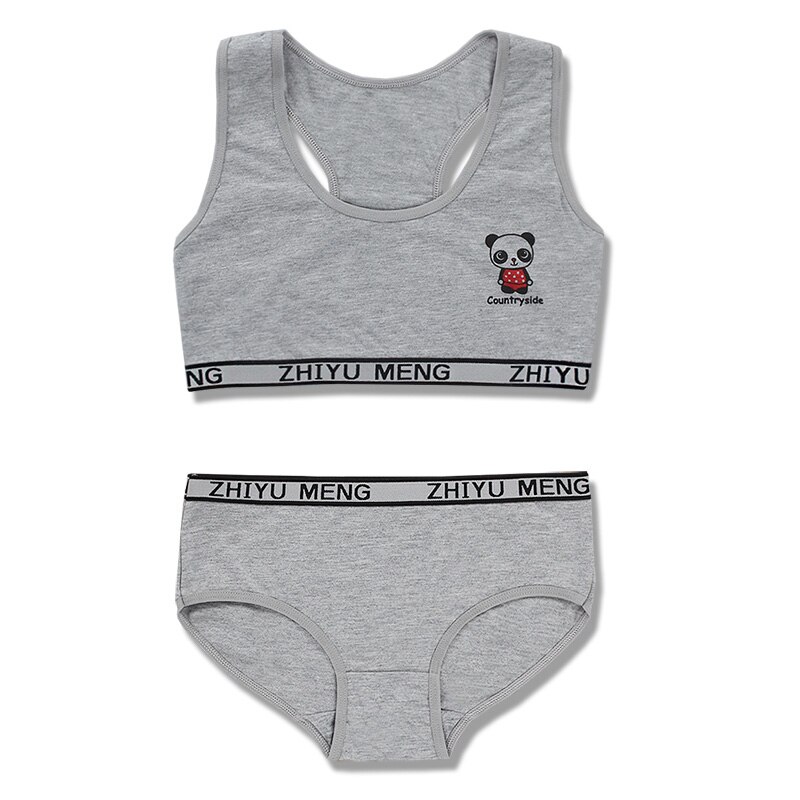 Tieners bh set Katoen/Spandex Hipster brief double layer Kids meisjes Kinderen Ondergoed Sport Racerback Training 8-12Y: hui