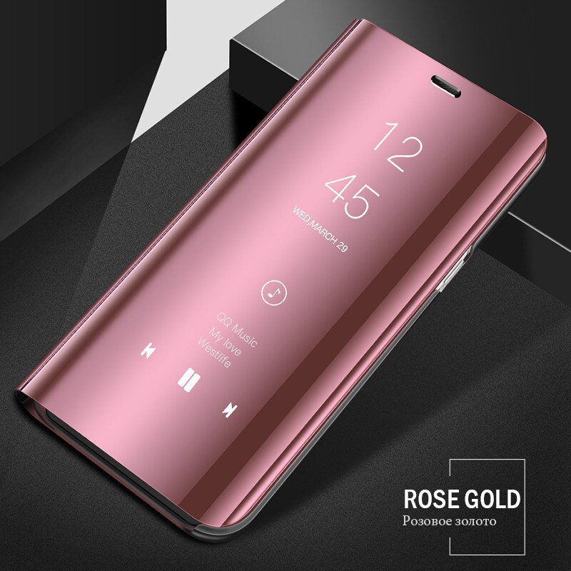Spiegel View Smart Flip Case Voor Huawei Y9 Luxe Originele Magnetische Fundas Y 9 Y92018 FLA-LX1 Fla LX1 Op lederen Telefoon Cover: Pink