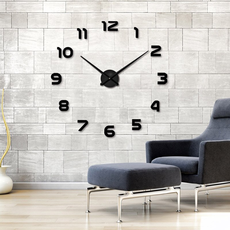 muhsein wall clock large decorative digital wall clock home decoration diy clock living room 3D mural stickers: black / 47inch