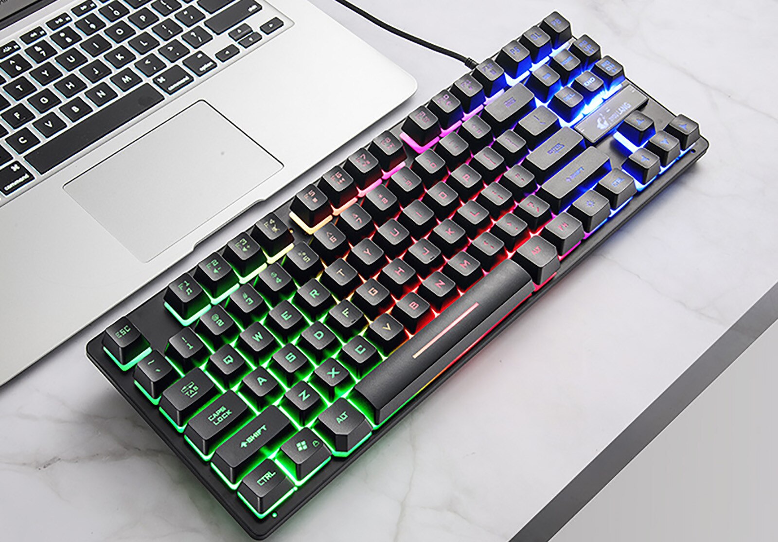 K16 Wired Game keyboard 87keys w/ Retro-illuminated LED Waterproof Ergonomic Anti-Ghosting Game Keyboard for Office