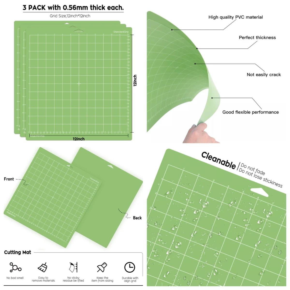 Tapete de corte de pvc de 12 polegadas, 3 peças para cricut maker explorer papel diy multifuncional durável artesanato arte placa de gravura almofada de costura