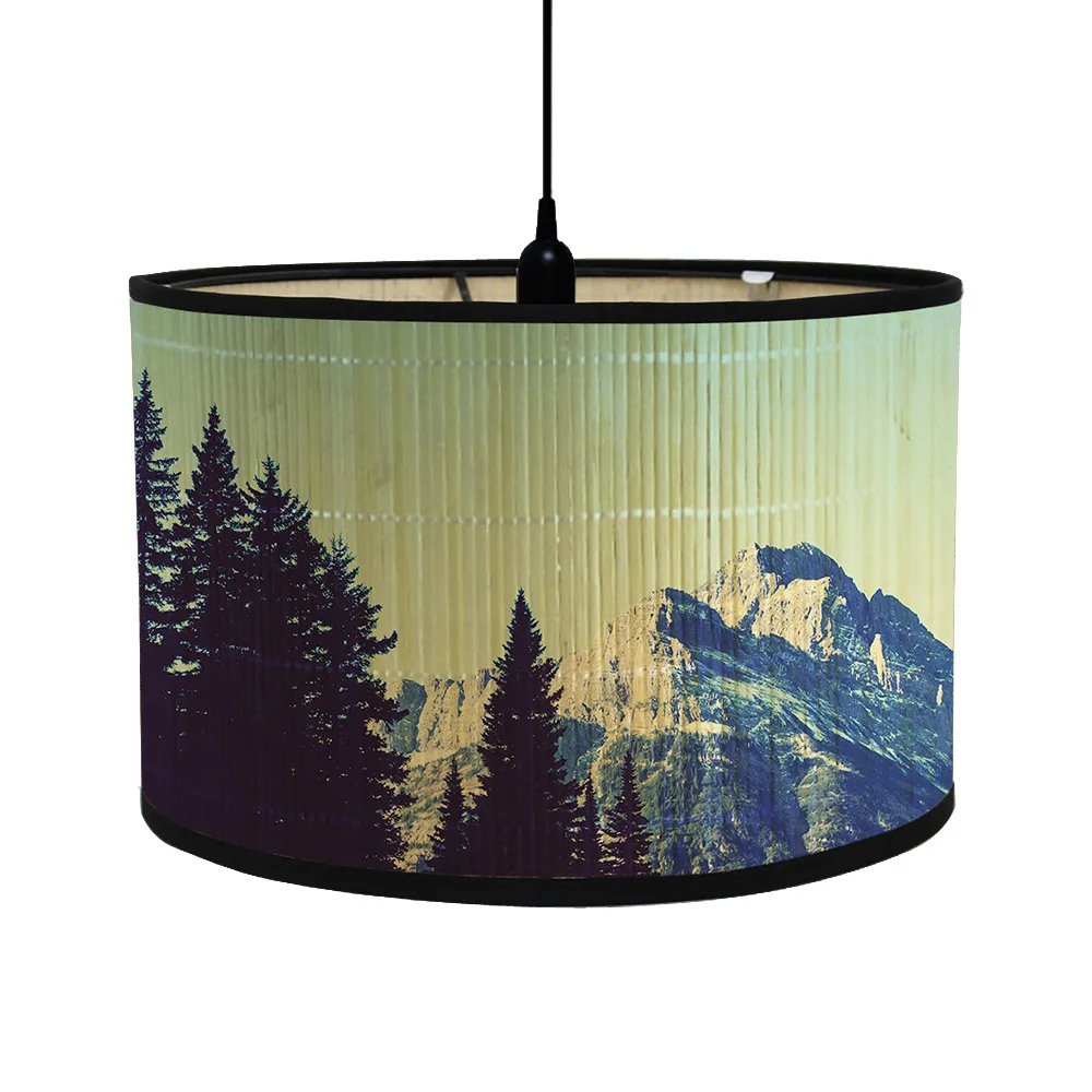 Nordische Trommel Lampen schirme Vintage Bambus Lampen abdeckung Blumen vögel Muster Tisch Stehlampen Pendel leuchte Cafe Home Homes tay Dekor: plum