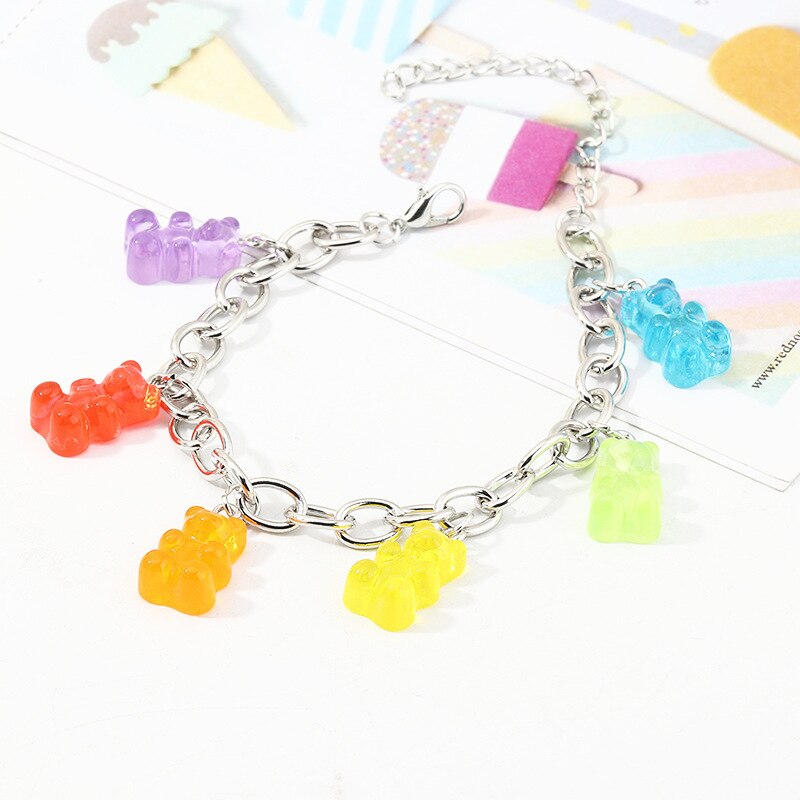 1pc feminino meninas arco-íris doces cores gummy urso encantos pulseira pulseiras jóias bonito festa de aniversário presentes bff: 3