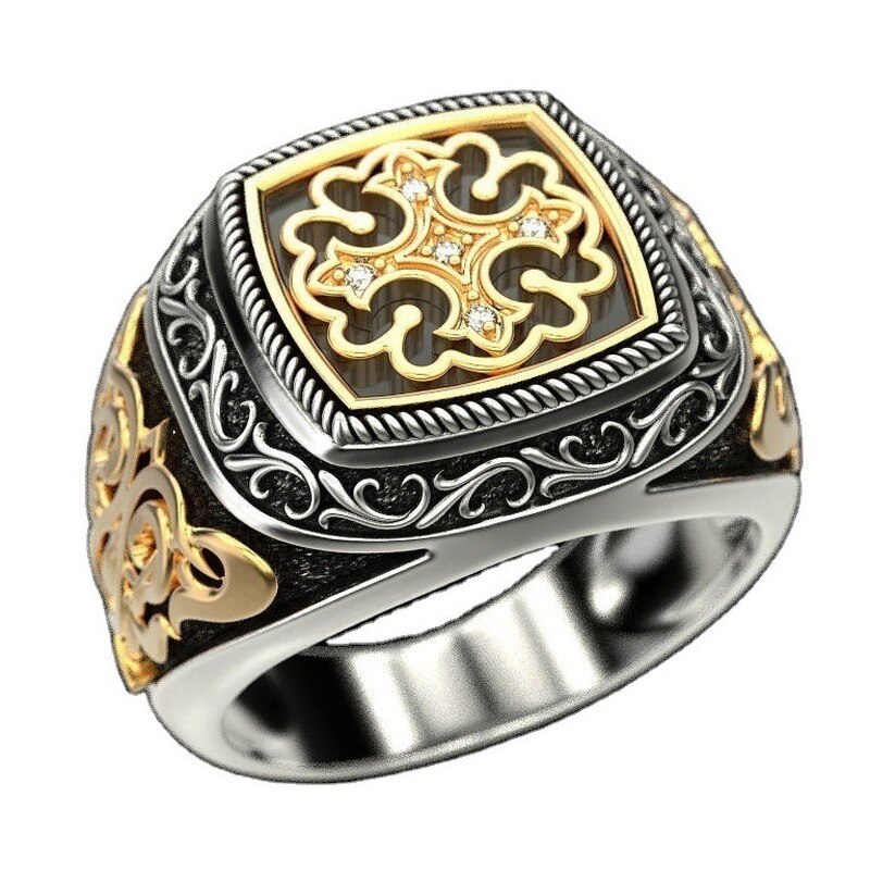 Hip Hop Men's Stainless Steel Golden Cross Ring Carving Pattern Party Jewelry Business Engagement Anniversary