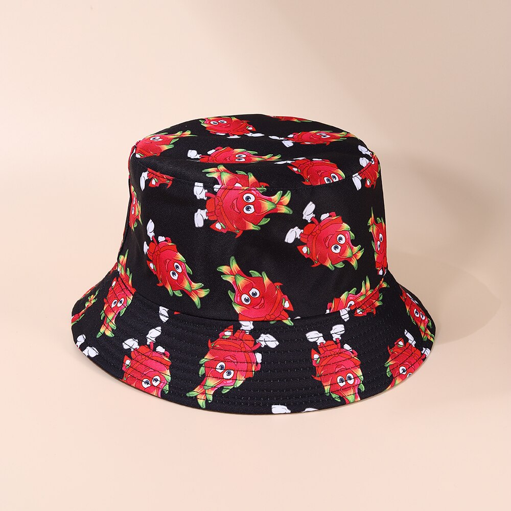1pc- pack hattar sommargrönsaker frukttryck bucket hats för flickor hiphop solskyddshatt män kvinnor #39: Som bild 01