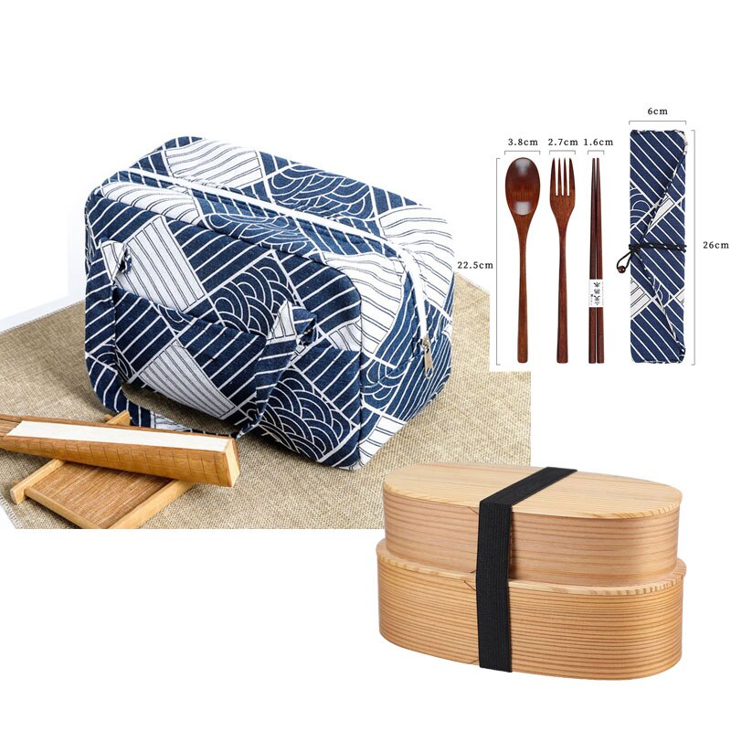 Unibird Japanese Syle Wooden Lunch Box Double Layer Natural Wood Bento Box Food Container for Kids Adults: F